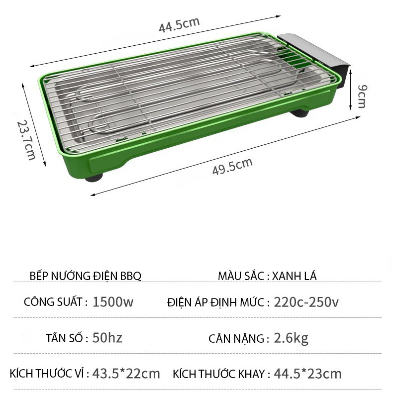 Bếp nướng điện không khói BBQ, công suất 1500W, tiết kiệm điện năng, an toàn tuyệt đối