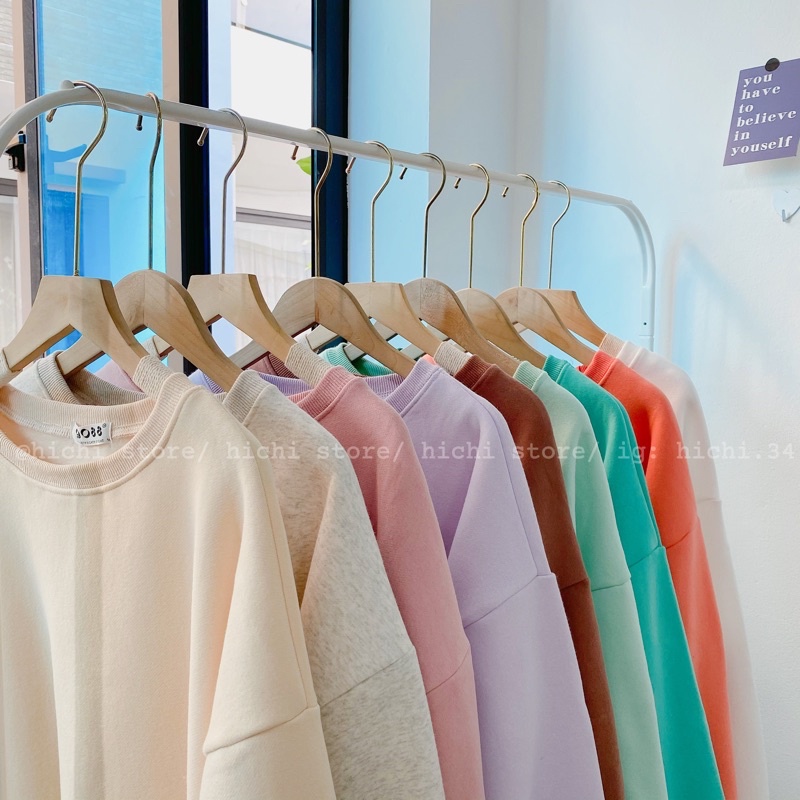 áo sweater trơn nỉ bông dài tay cổ tròn 9 màu hàn quốc hichi | BigBuy360 - bigbuy360.vn