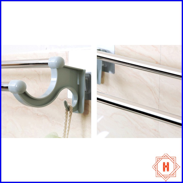 Giá Treo Khăn Inox 2 Tầng 55cm Nhà Tắm,Nhà Bếp Không Cần Khoan Vít { H }