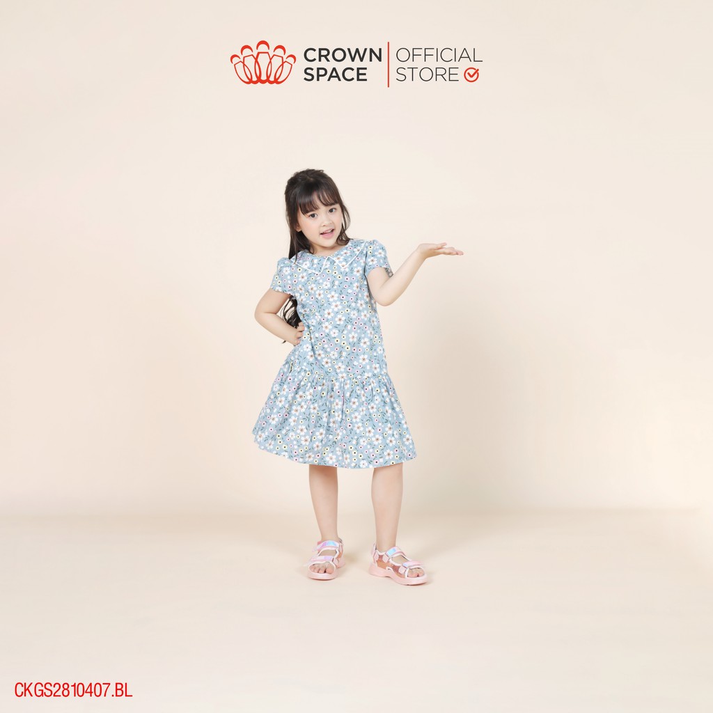 Váy Hoa Nhí Xanh Pastel Cho Bé Gái Chính Hãng Crown Space CKGS2810407.BL