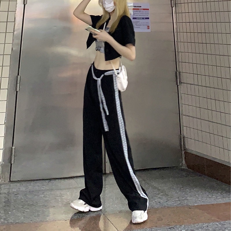 IELGY Quần ống rộng cá tính thời trang Hàn Quốc cho nữ