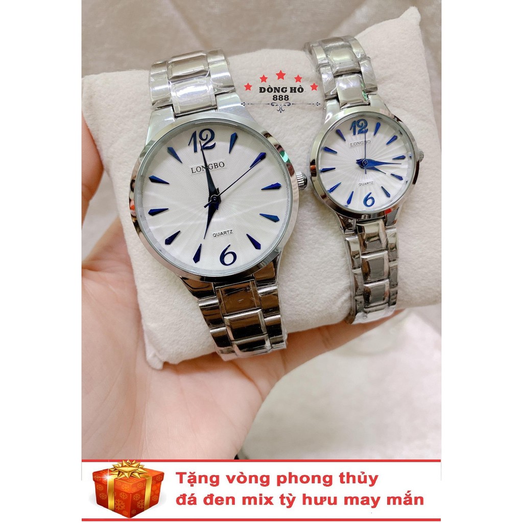 Cặp Đồng hồ đôi nam nữ Longbo dây kim loại thời thượng ( LB80479 dây trắng mặt trắng ) - TẶNG 1 vòng tỳ hưu phong thuỷ