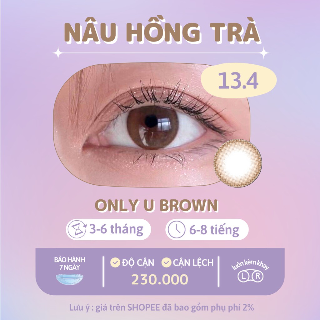 Kính áp tròng nâu hồng trà Only U Brown - Made in Korea | Hạn sử dụng 3-6 tháng