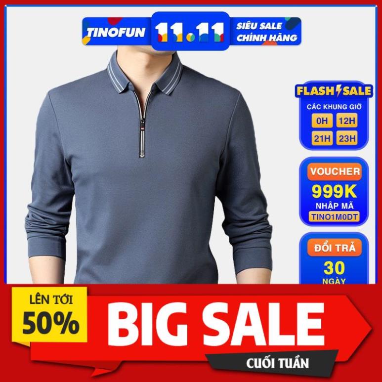 SALE Áo thun nam polo TINOFUN dài tay dáng Áo khoác nam mã TT77 mùa đông co giãn phong cách Hàn Quốc đẹp