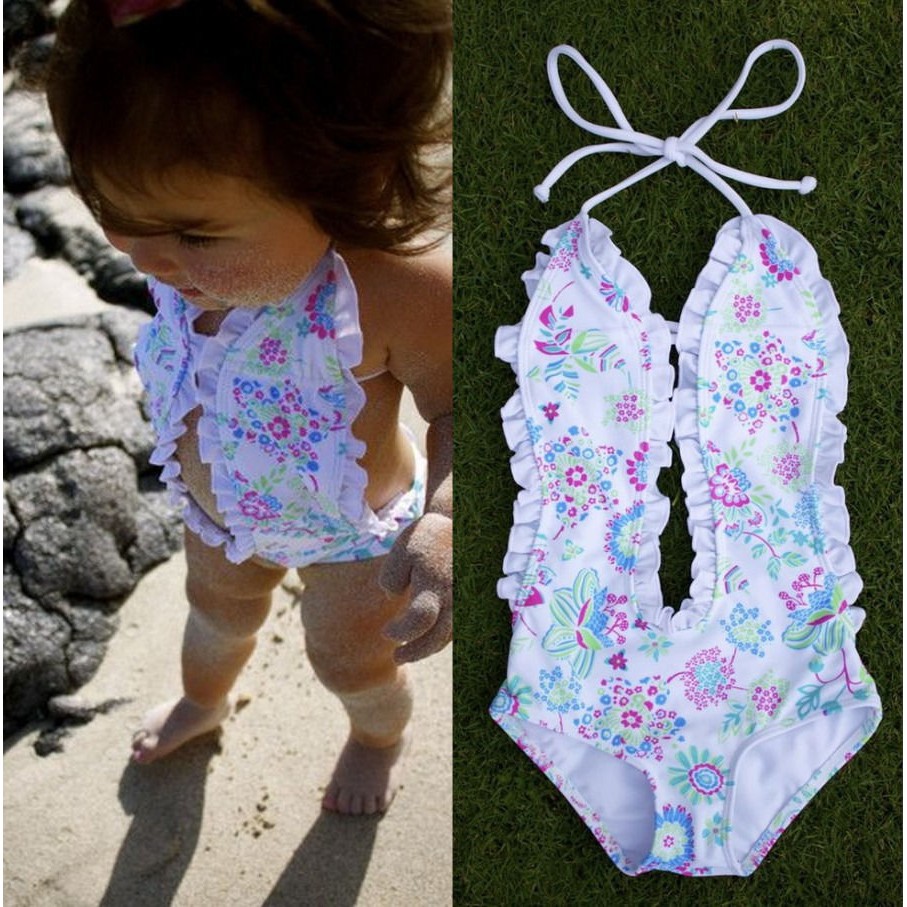 ❤XZQ-Floral Girls Baby Halter Split Bikini Swimwear Bathing Suit Swimsuit Costume 1-6