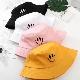 Nón Bucket Chất Cotton Hoạ Tiết Mặt Cười Thêu Cho Phái Nữ