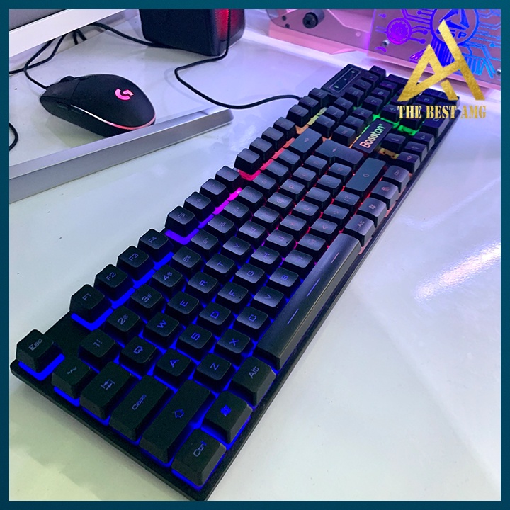 Bàn Phím Máy Tính Gaming Keycap Xuyên Led BOSSTON K803 Bàn Phím Giả Cơ Laptop Có Dây Keyboard Chơi Game