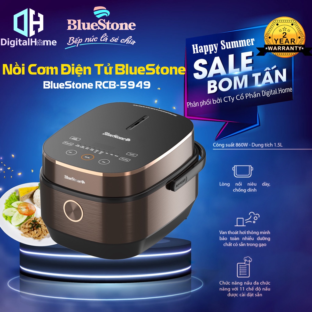Nồi Cơm Điện Tử BlueStone RCB 5949, Công Suất 860w, Dung Tích 1,5Lit, Bảo Hành Chính Hãng 2 Năm