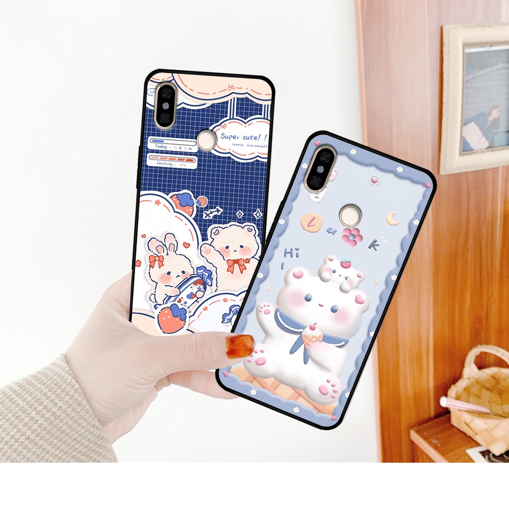 Ốp lưng Redmi Note 5 / Redmi Note 6 in hình caro gấu thỏ dễ thương