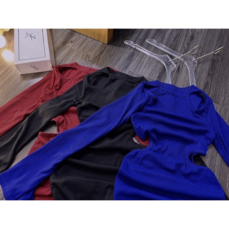 Đầm Maxxi Body Khoét Eo 2 Bên Xẻ Tà Hở Vai Tay Dài