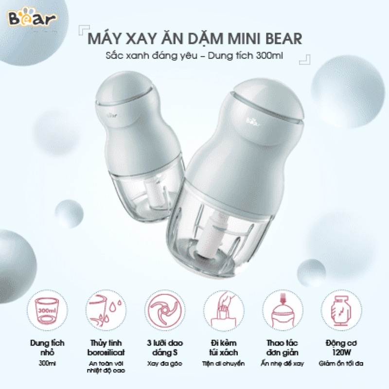 Máy xay ăn dặm 0.3L Bear QSJ-A01F2 bản quốc tế Bh 18 tháng