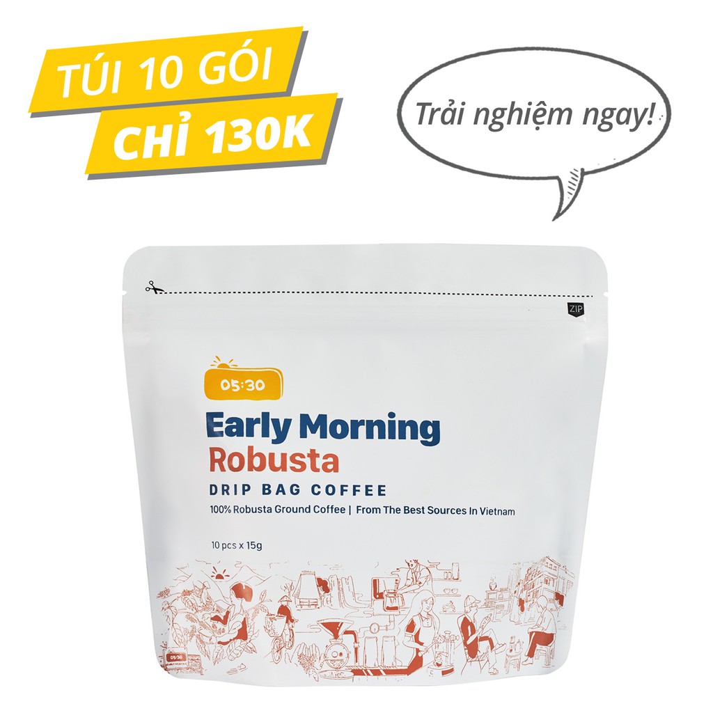 Cafe phin giấy robusta nguyên chất rang xay EARLY MORNING, cà phê phin túi lọc túi 10 gói | BigBuy360 - bigbuy360.vn