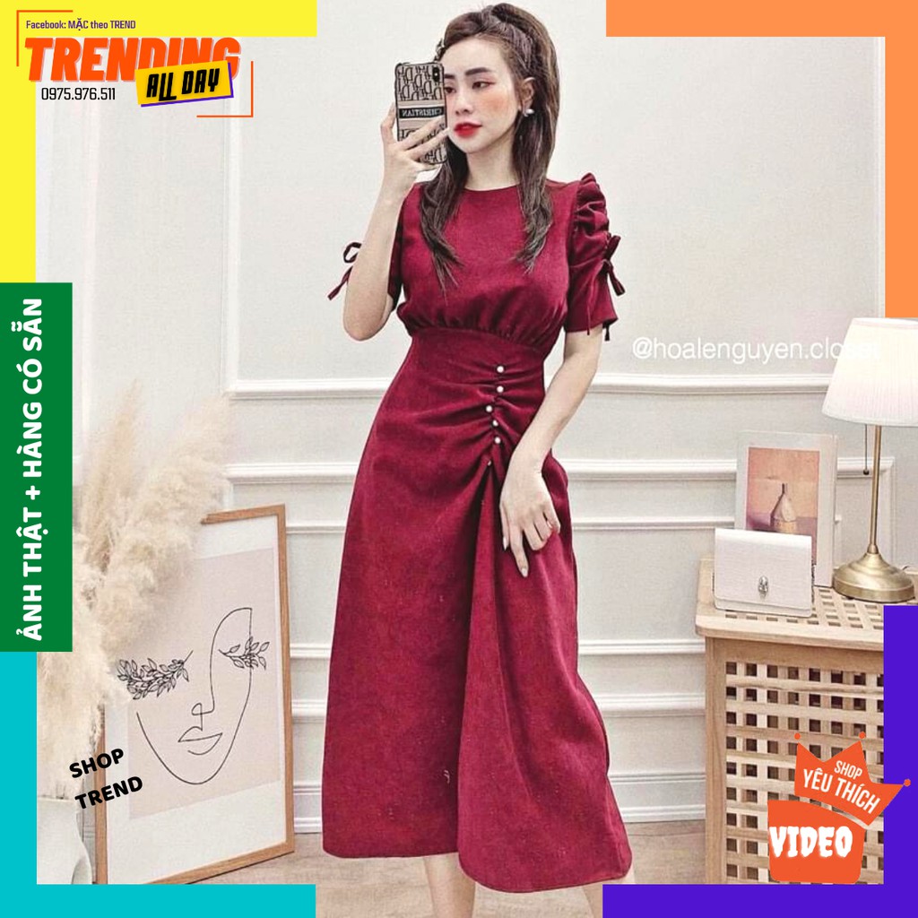 [MÃ GIẢM GIÁ 10K] Đầm dáng dài, Đầm Body Nhung Nhún Đính Ngọc, Đầm dự tiệc sang chảnh (Size S-M-L)