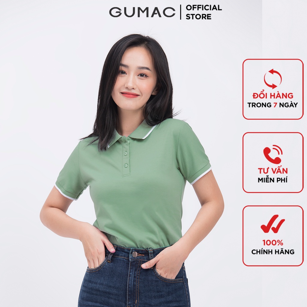 Áo thun polo nữ GUMAC phối sọc viền cơ bản thiết kế đẹp nhiều màu và thanh lịch ATC04011