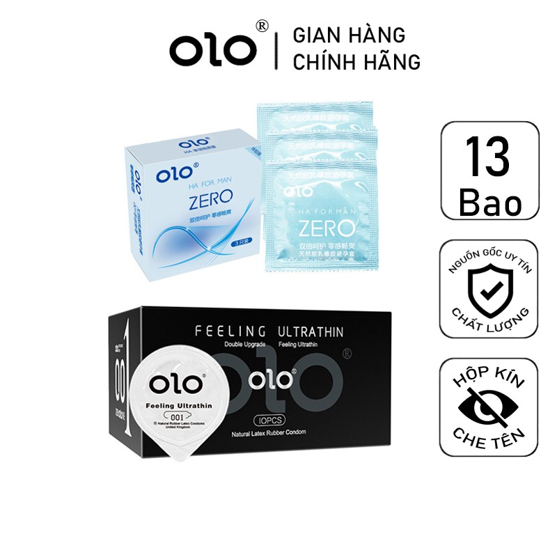 BCS Bộ 2 hộp Bao Cao Su Siêu Mỏng OLO 001 Feeling Ultrathin và Bao Cao Su Siêu Mỏng Zero HA FOR MAN 13 bcs