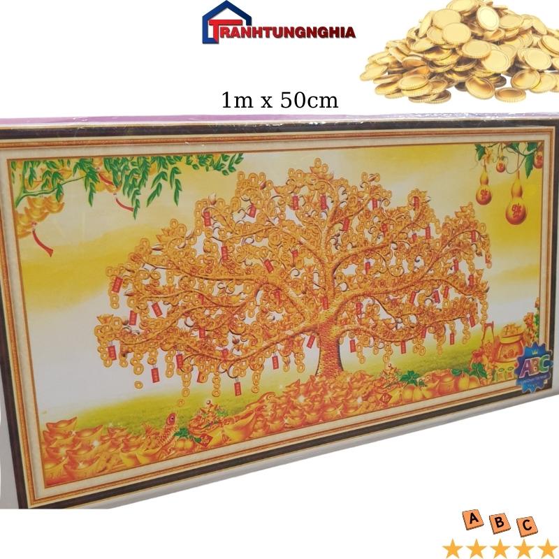 Tranh đính đá ABC cây kim tiền tài lộc (1m x 50cm)