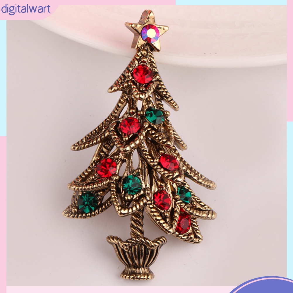 Ghim cài áo hình cây thông đính đá phong cách vintage
