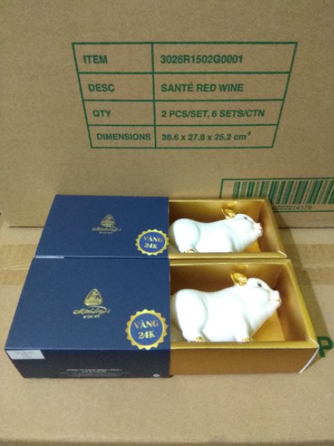 Tượng Heo Tài Lộc Sứ Cao Cấp Minh Long (Màu trắng có mạ vàng thật 24k) | BigBuy360 - bigbuy360.vn