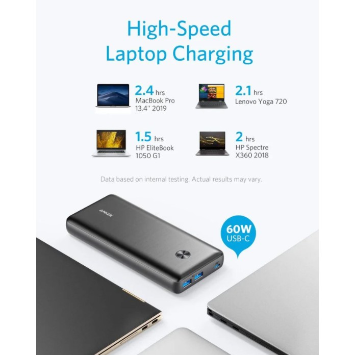 Pin dự phòng ANKER A1290 PowerCore III Elite 25600mAh 60W PD Dành cho điện thoại iPhone iP Xiaomi Huawei Samsung Oppo