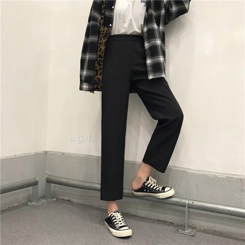 Quần Dài Ống Rộng Lưng Cao Màu Đen Thời Trang Xuân Hè Cho Nữ