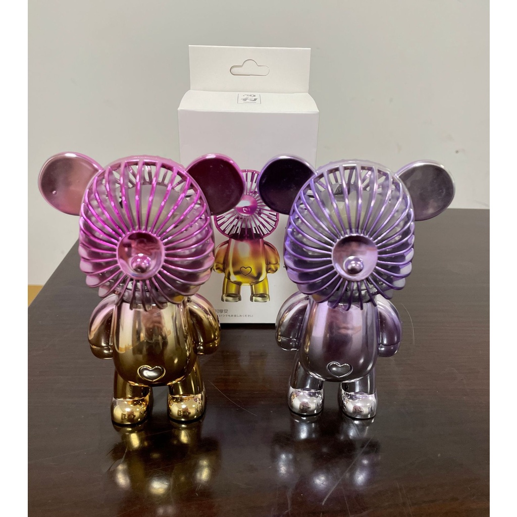 MVP2489 Quạt cầm tay có đế để bàn - quạt mini tích điện hình gấu sắc màu siêu hot