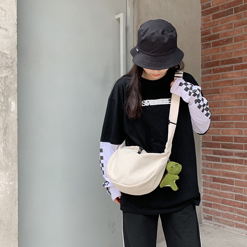 Túi đeo chéo IELGY vải canvas màu trơn có khóa kéo thời trang