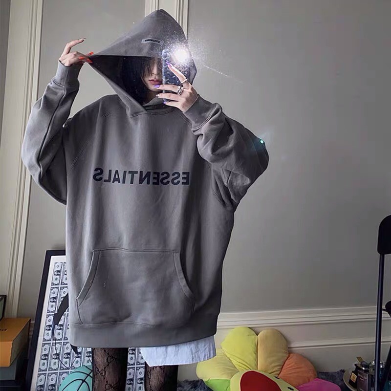 Áo hoodie ESSEN Unisex Mee - Sweater có mũ dáng rộng tay phồng phối túi chữ in phong cách Ullzang | WebRaoVat - webraovat.net.vn