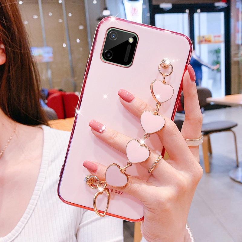 Ốp Điện Thoại Silicon Có Dây Đeo Họa Tiết Trái Tim Cho Realme C15 C12 C25 C11 C21 C21Y C35 C55