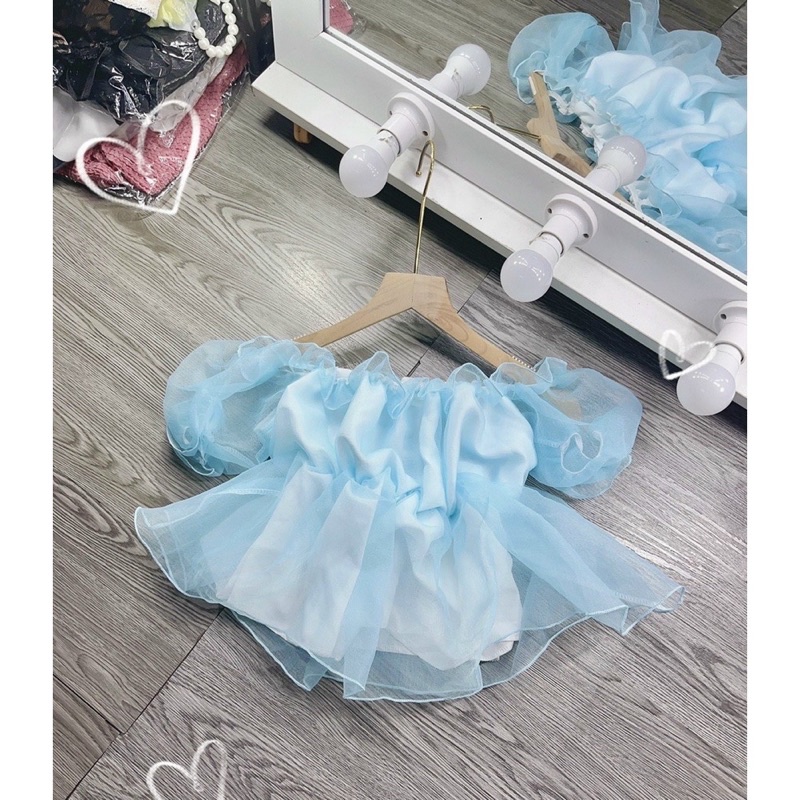 Áo bẹt vai lưới kính công chúa xinh xắn LK1