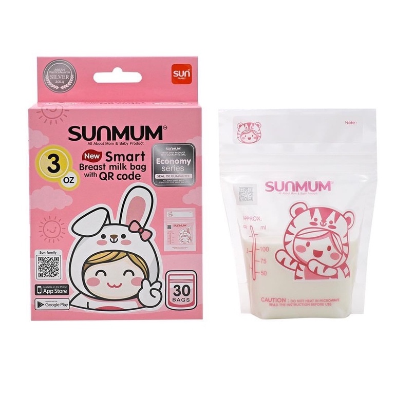 Túi trữ sữa Sunmum từ Thái Lan 250ml 1 túi, hộp 50 túi hàng mẫu mới Bunakids