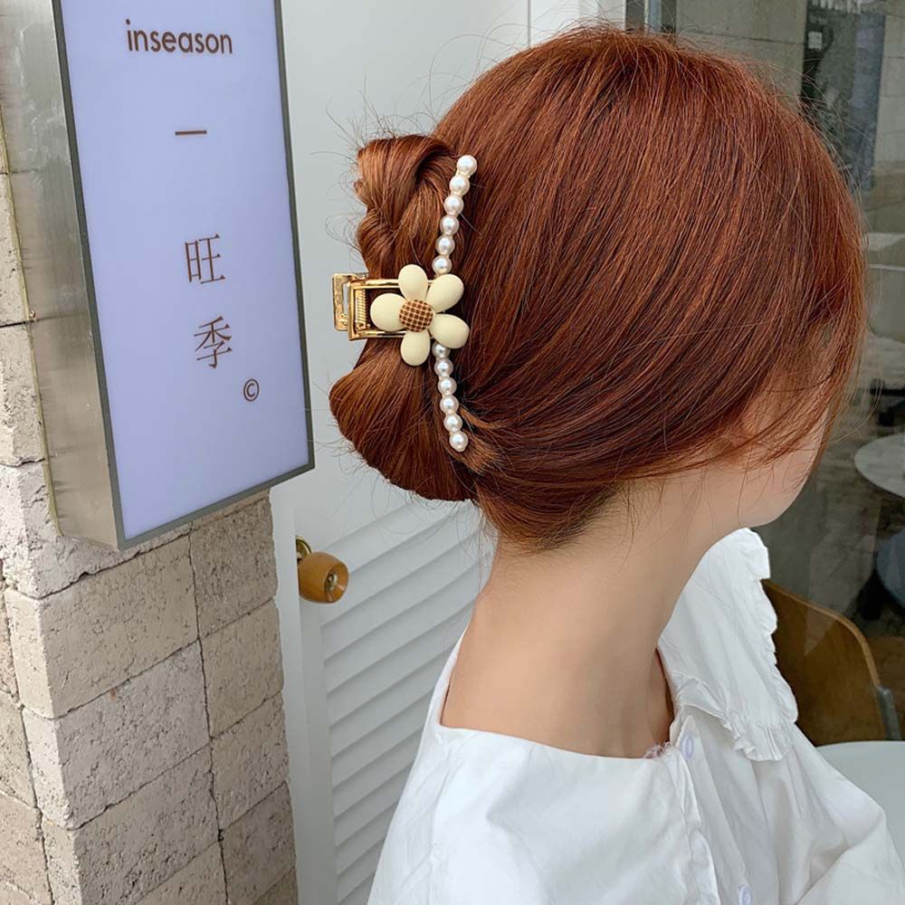 Kẹp tóc hình hoa bằng kim loại đính ngọc trai nhân tạo phong cách Hàn Quốc dành cho nữ