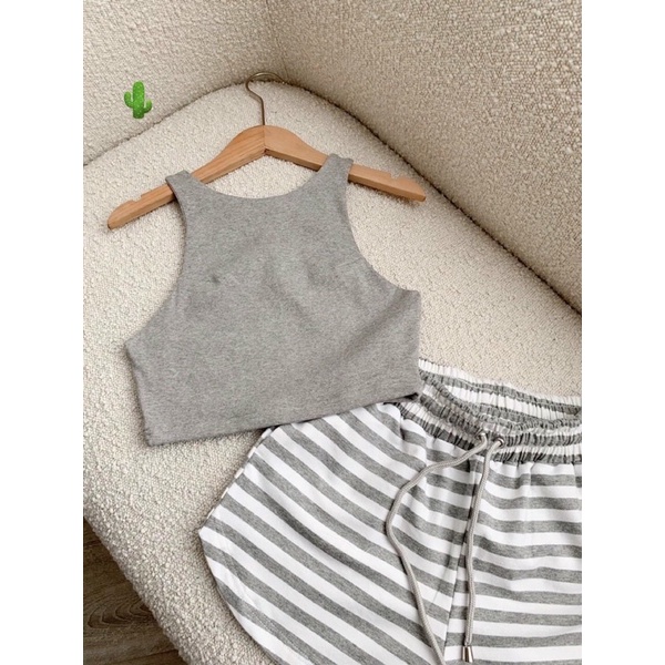 Set tập gym áo ba lỗ kèm quần short sọc ngang siêu hot ☘️☘️☘️PC NG