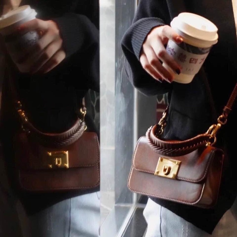 Túi xách nữ đeo chéo CnK có quai xách dây đan tết mẫu mới size 16cm