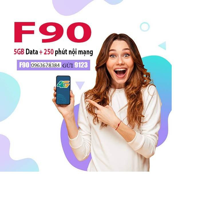 Sim 4G Viettel đầu số Đẹp gói F90 - Sim nghe gọi và 4G (Gọi miễn phí nội mạng, 5Gb/tháng)-Đăng ký đúng chủ