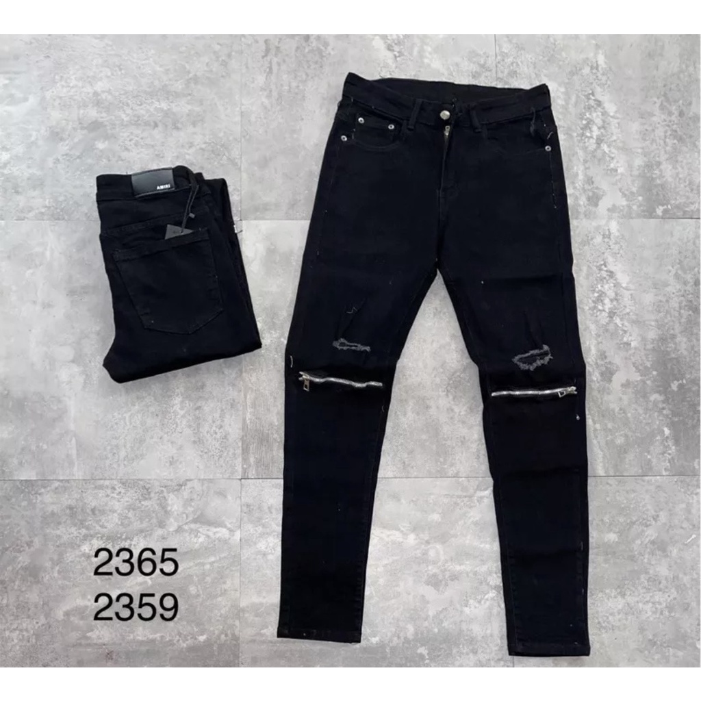 THỜI TRANG NAM Quần jean nam rách khoá gối A.MI.RI dáng slimfit