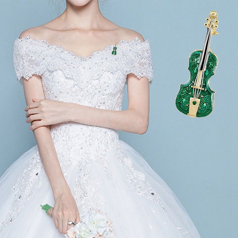 Pin cài áo hình đàn violin phong cách vintage thời trang