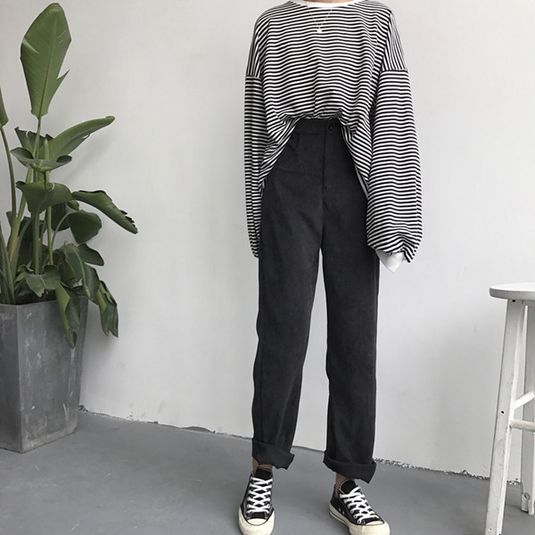 Quần Dài Lưng Cao Ống Suông Phong Cách Retro Hàn Quốc | BigBuy360 - bigbuy360.vn