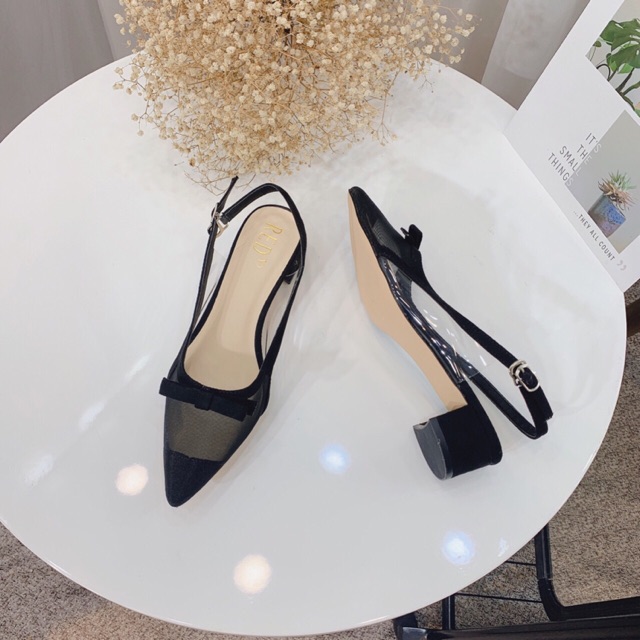 RẺ HOT Sandal lưới mũi nhọn quai nơ gót vuông 5p THỜI THƯỢNG