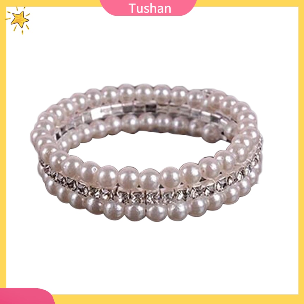 Vòng đeo tay co giãn đính ngọc trai giả phong cách thanh lịch
