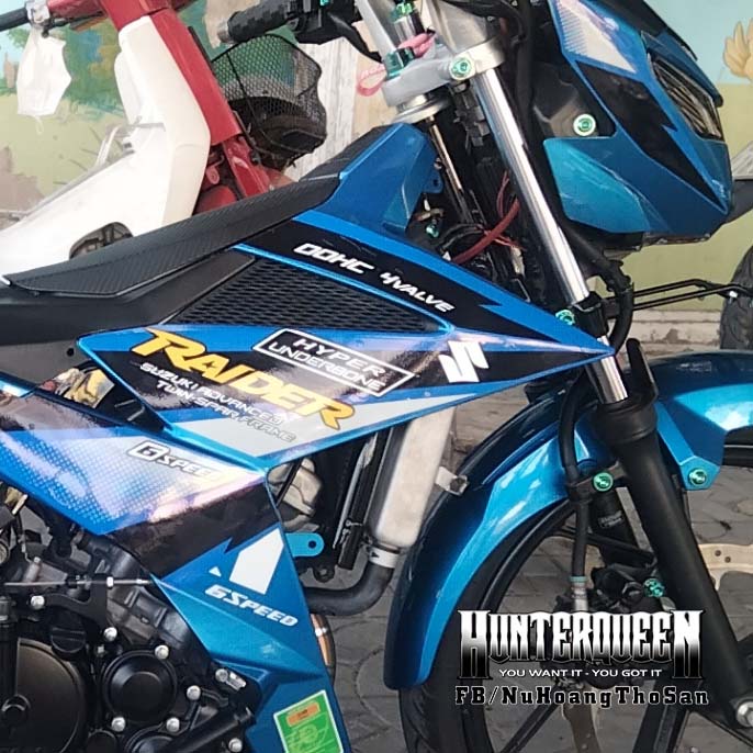 Tem rời in UV cao cấp, dán xe Raider FI 150 màu xanh. Decal chống nước, không bay màu