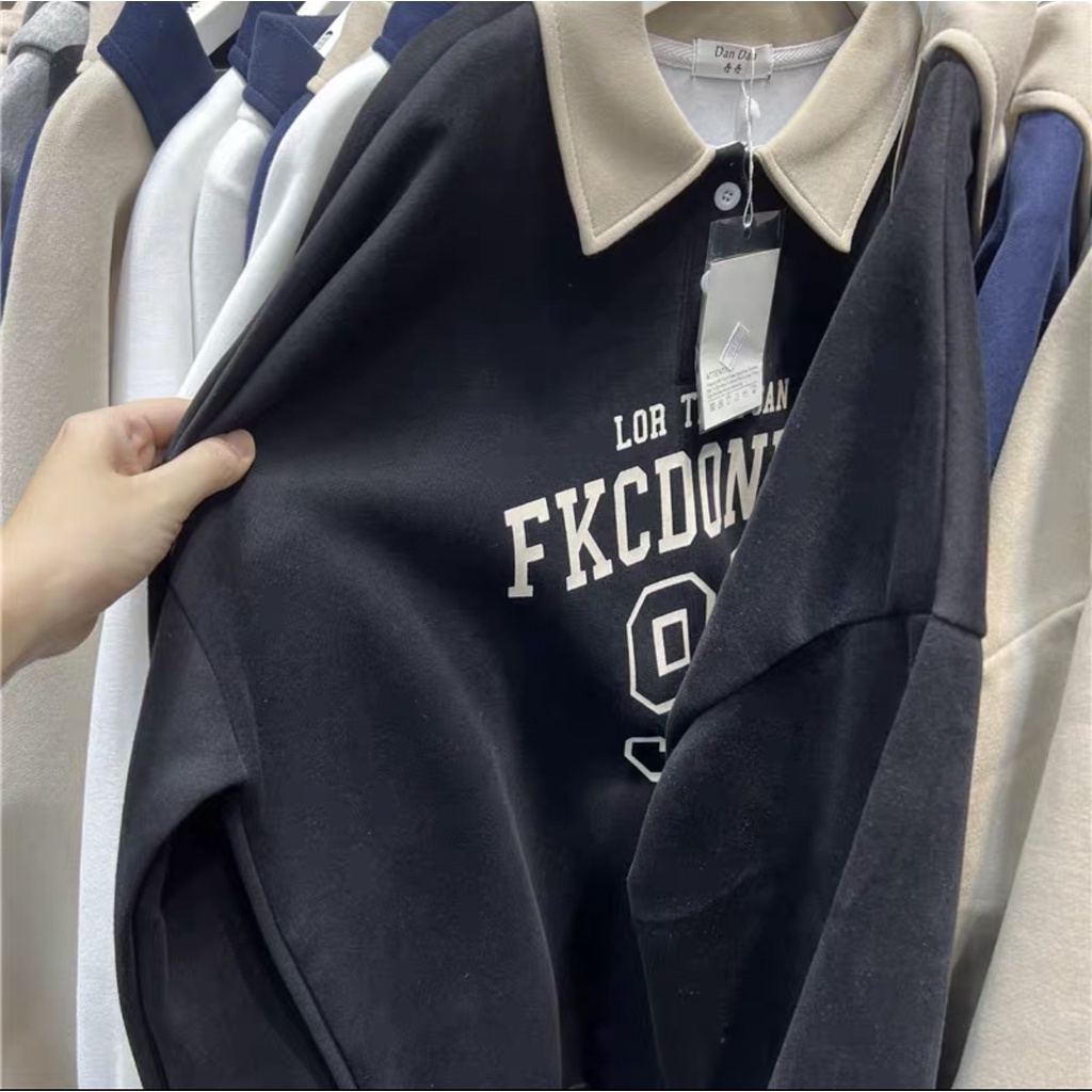 Áo Sweater FKC98 cổ POLO Nam Nữ Unisex in Cao cấp vải nỉ cotton form rộng OVERSIZE