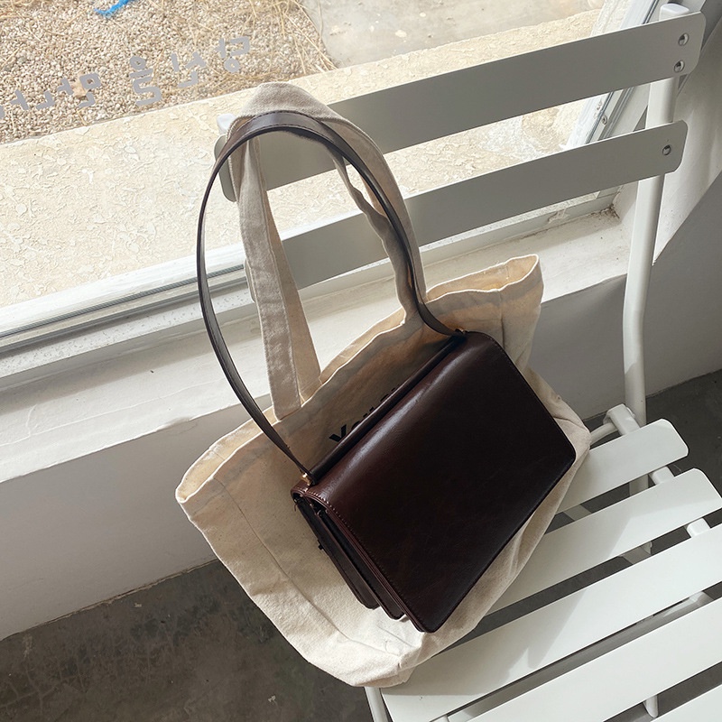 Túi xách nữ đeo vai đeo kẹp nách thiết kế 2 nắp mở 2 mặt túi - chất liệu da cao cấp form đứng cứng cáp