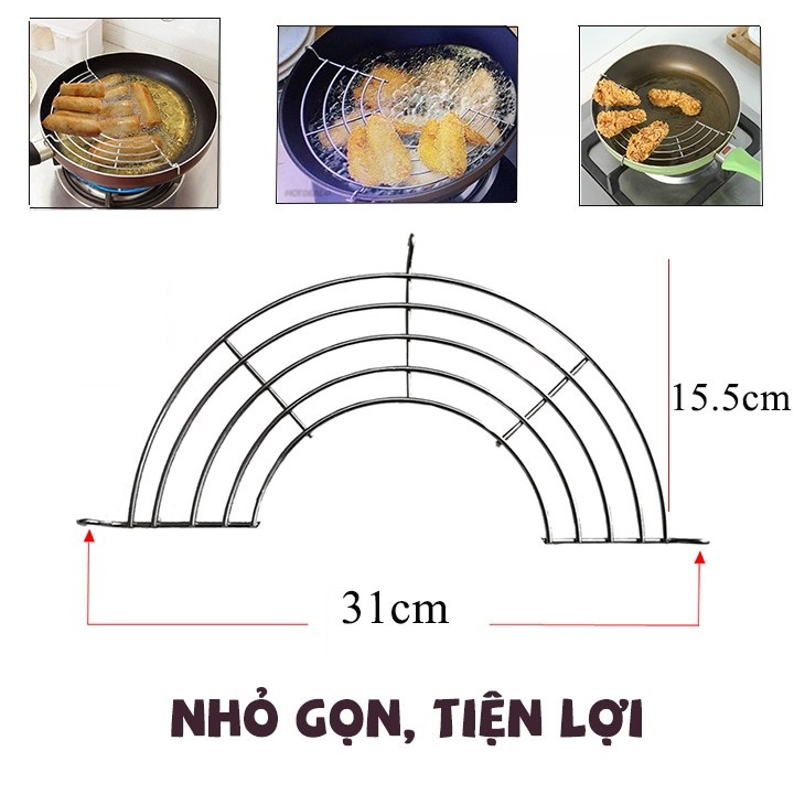 Khay ráo dầu, Giá để đồ chiên rán ráo dầu mỡ gắn trực tiếp lên chảo đa năng tiện dụng