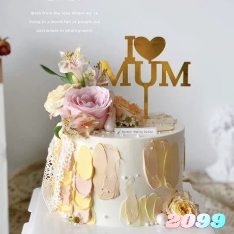 Set 10 Topper Cắm Trang Trí Bánh Kem Bằng Acrylic Hình Chữ I Love Mum