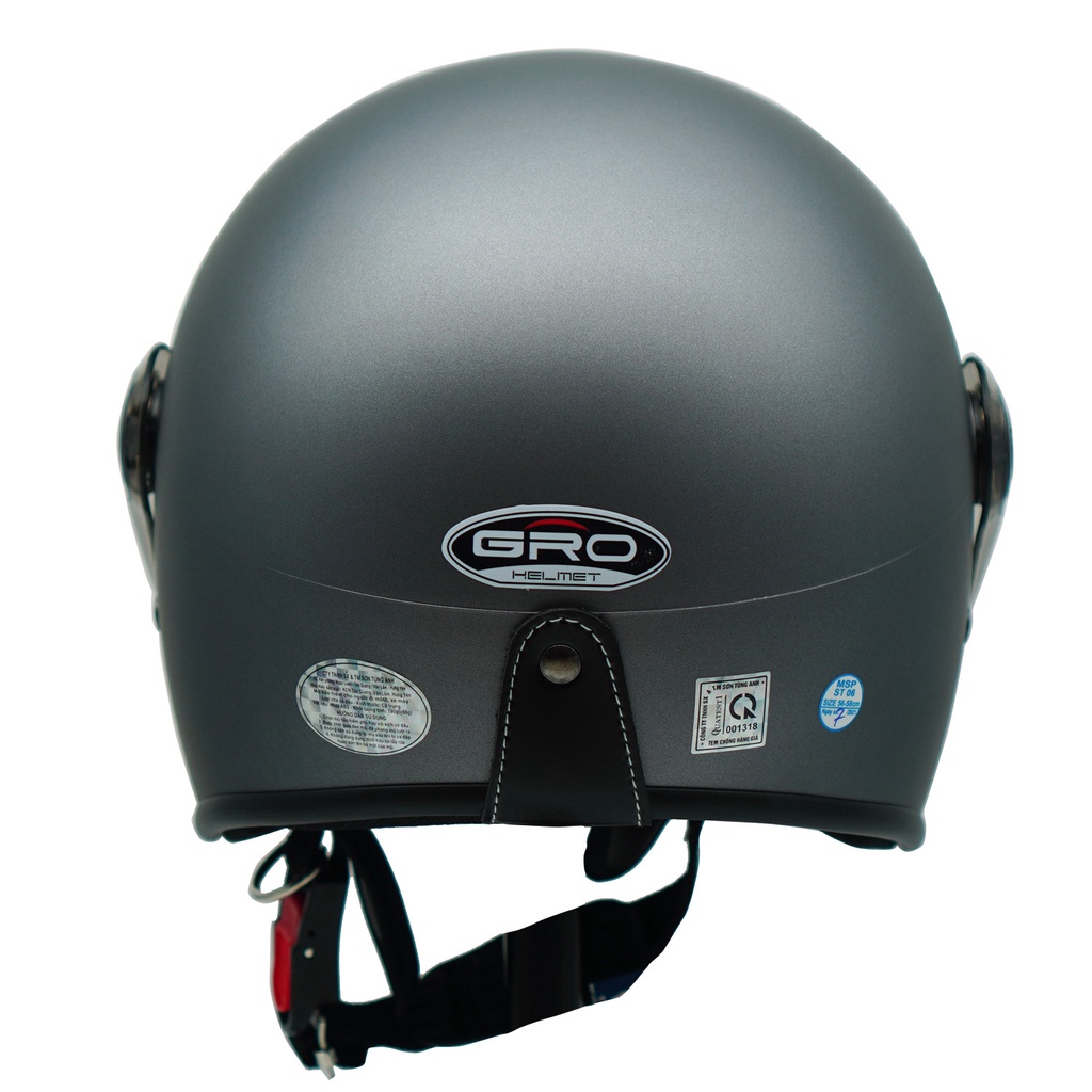Mũ Bảo Hiểm 3/4 đầu GRO Helmet T818 có kính ngắn che nửa mặt, kiểu dáng thời trang cho nữ, khóa kim loại - Xám Nhám
