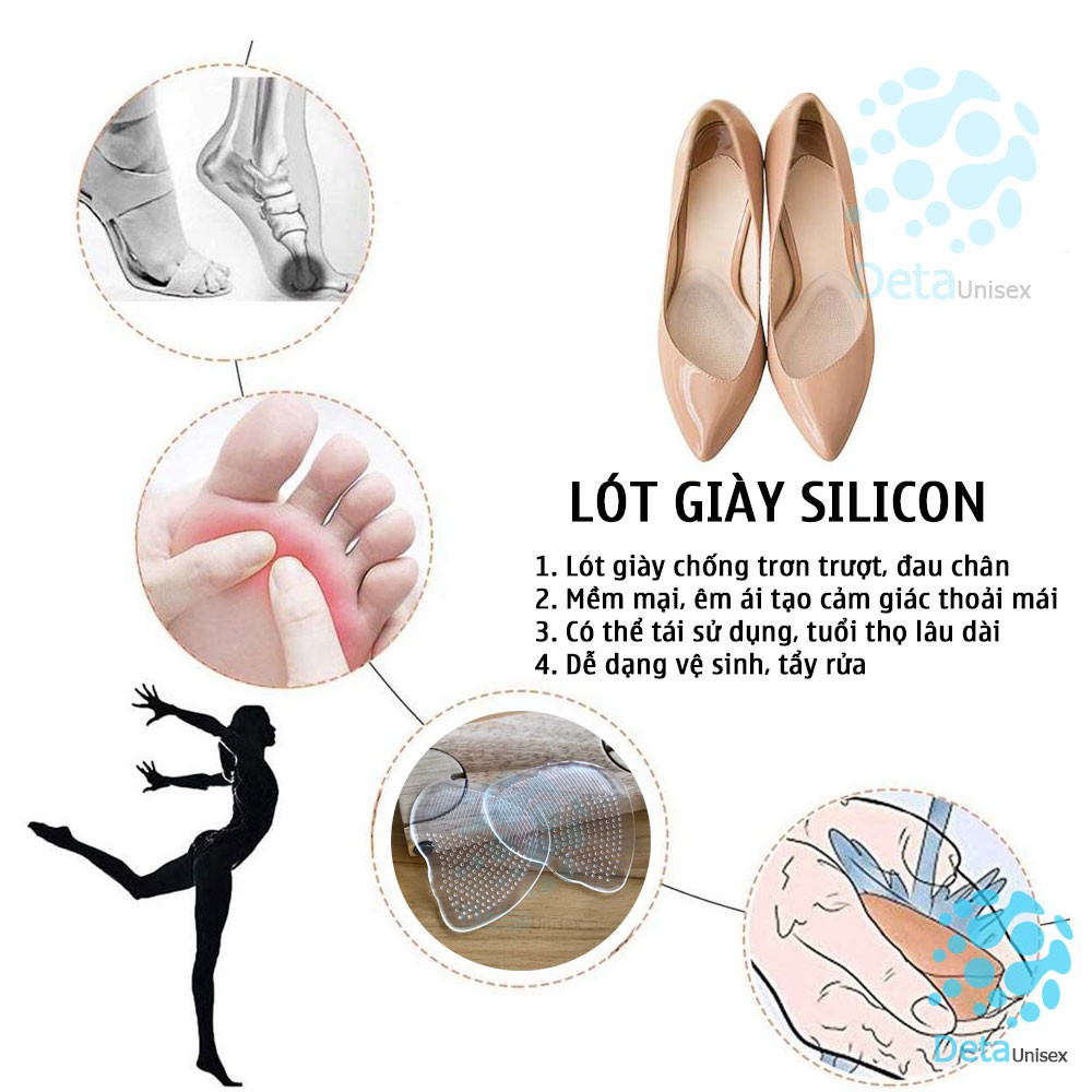 Bộ 50 cặp miếng lót gót giày, lót mũi giày silicon siêu êm chân, chống tuột gót - Detaunisex