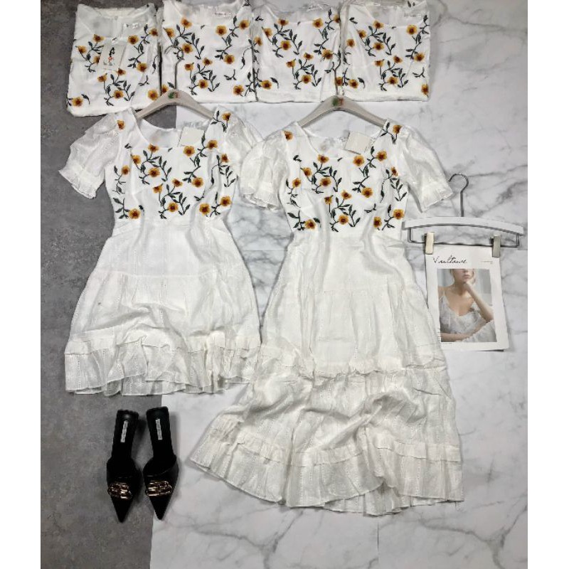 Đầm trắng hoạ tiết hoa