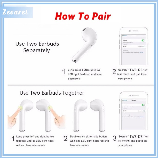 Tai Nghe Bluetooth 5.0 Không Dây Zevaret i7 Tws Kèm Hộp Sạc Chất Lượng Cao Nkodok nhét tai không dây bluetooth mini