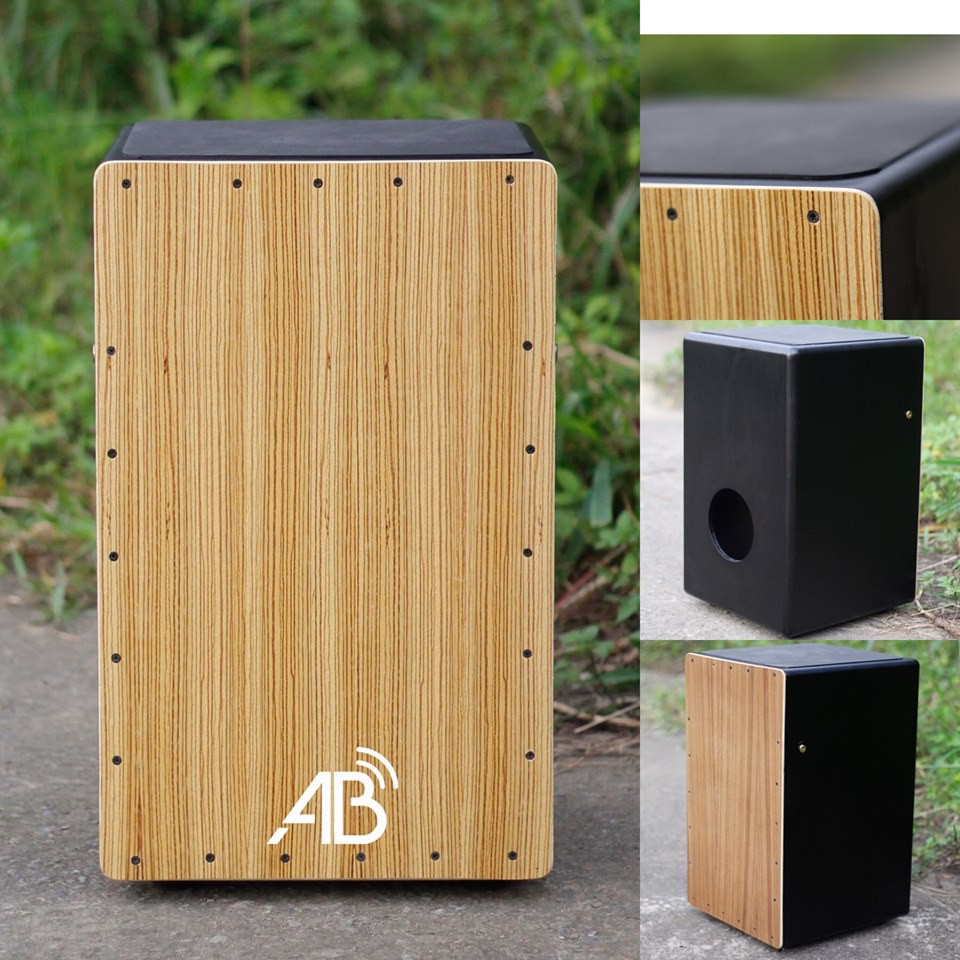 Trống cajon AB mặt trắng sọc - Âm vang ấm - bảo hành 6 tháng (KTKB)