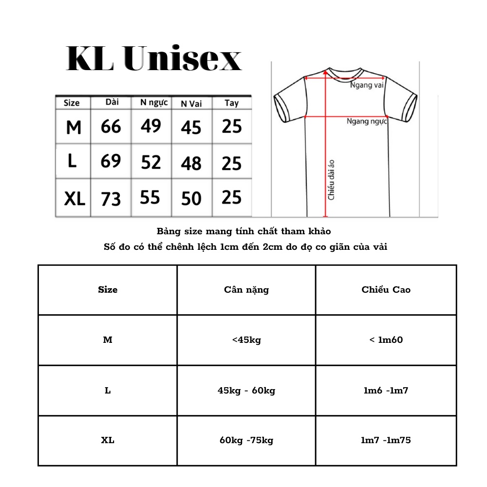 Áo thun phông logo tay Full size KL Unisex tay lỡ form rộng HEIBAIBAIFENBAI Unisex